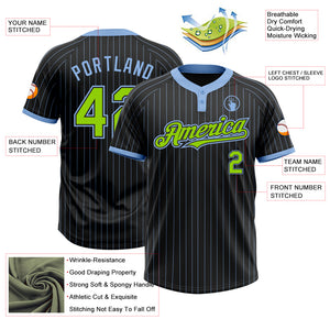 Custom Black Light Blue Pinstripe Neon Green Two-Button Unisex Softball Jersey