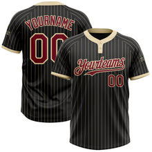 Load image into Gallery viewer, Custom Black Cream Pinstripe Crimson Two-Button Unisex Softball Jersey
