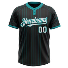 Load image into Gallery viewer, Custom Black Teal Pinstripe White Two-Button Unisex Softball Jersey
