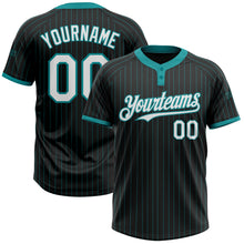 Load image into Gallery viewer, Custom Black Teal Pinstripe White Two-Button Unisex Softball Jersey
