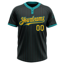 Load image into Gallery viewer, Custom Black Teal Pinstripe Yellow Two-Button Unisex Softball Jersey
