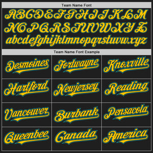 Custom Black Teal Pinstripe Yellow Two-Button Unisex Softball Jersey