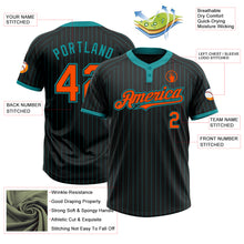 Load image into Gallery viewer, Custom Black Teal Pinstripe Orange Two-Button Unisex Softball Jersey
