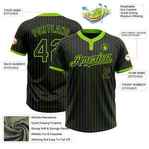 Custom Black Neon Green Pinstripe Neon Green Two-Button Unisex Softball Jersey