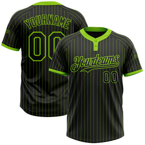 Custom Black Neon Green Pinstripe Neon Green Two-Button Unisex Softball Jersey