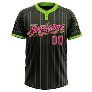 Custom Black Neon Green Pinstripe Pink Two-Button Unisex Softball Jersey