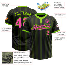 Load image into Gallery viewer, Custom Black Neon Green Pinstripe Pink Two-Button Unisex Softball Jersey
