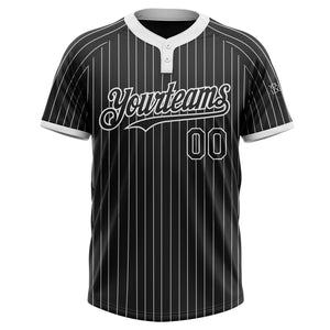 Custom Black White Pinstripe White Two-Button Unisex Softball Jersey