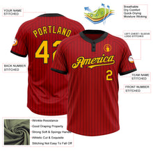 Load image into Gallery viewer, Custom Red Black Pinstripe Gold Two-Button Unisex Softball Jersey
