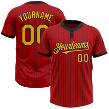 Load image into Gallery viewer, Custom Red Black Pinstripe Gold Two-Button Unisex Softball Jersey
