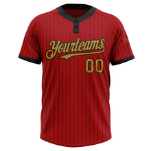 Load image into Gallery viewer, Custom Red Black Pinstripe Old Gold Two-Button Unisex Softball Jersey
