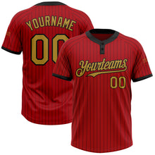 Load image into Gallery viewer, Custom Red Black Pinstripe Old Gold Two-Button Unisex Softball Jersey
