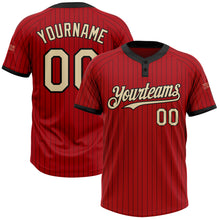 Load image into Gallery viewer, Custom Red Black Pinstripe Cream Two-Button Unisex Softball Jersey
