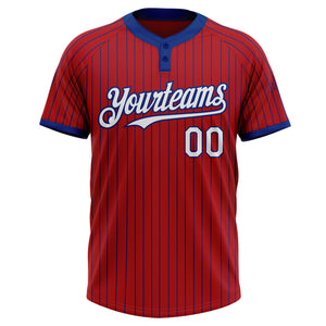 Custom Red Royal Pinstripe White Two-Button Unisex Softball Jersey