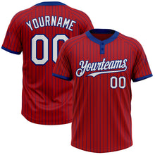 Load image into Gallery viewer, Custom Red Royal Pinstripe White Two-Button Unisex Softball Jersey
