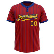 Load image into Gallery viewer, Custom Red Royal Pinstripe Yellow Two-Button Unisex Softball Jersey
