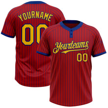 Load image into Gallery viewer, Custom Red Royal Pinstripe Yellow Two-Button Unisex Softball Jersey
