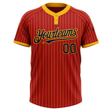 Load image into Gallery viewer, Custom Red Gold Pinstripe Navy Two-Button Unisex Softball Jersey
