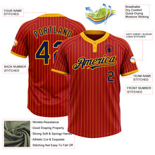 Load image into Gallery viewer, Custom Red Gold Pinstripe Navy Two-Button Unisex Softball Jersey
