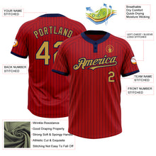 Load image into Gallery viewer, Custom Red Navy Pinstripe Old Gold Two-Button Unisex Softball Jersey
