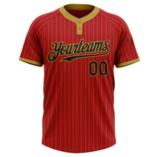 Load image into Gallery viewer, Custom Red Old Gold Pinstripe Black Two-Button Unisex Softball Jersey
