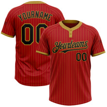 Load image into Gallery viewer, Custom Red Old Gold Pinstripe Black Two-Button Unisex Softball Jersey
