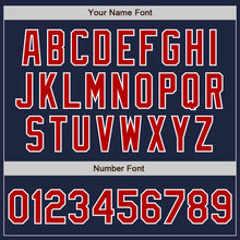 Load image into Gallery viewer, Custom Navy Red Pinstripe White Two-Button Unisex Softball Jersey
