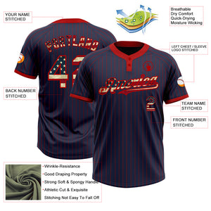 Custom Navy Red Pinstripe Vintage USA Flag Two-Button Unisex Softball Jersey