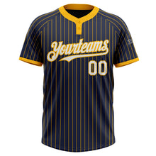 Load image into Gallery viewer, Custom Navy Gold Pinstripe White Two-Button Unisex Softball Jersey
