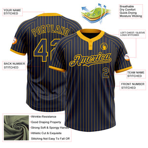 Custom Navy Gold Pinstripe Gold Two-Button Unisex Softball Jersey