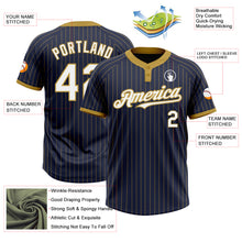 Load image into Gallery viewer, Custom Navy Old Gold Pinstripe White Two-Button Unisex Softball Jersey
