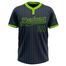 Load image into Gallery viewer, Custom Navy Neon Green Pinstripe Neon Green Two-Button Unisex Softball Jersey
