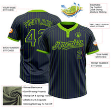 Load image into Gallery viewer, Custom Navy Neon Green Pinstripe Neon Green Two-Button Unisex Softball Jersey
