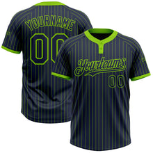 Load image into Gallery viewer, Custom Navy Neon Green Pinstripe Neon Green Two-Button Unisex Softball Jersey
