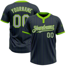 Load image into Gallery viewer, Custom Navy Neon Green Pinstripe Gray Two-Button Unisex Softball Jersey
