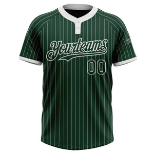 Custom Green White Pinstripe White Two-Button Unisex Softball Jersey