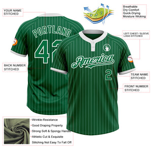 Custom Kelly Green White Pinstripe White Two-Button Unisex Softball Jersey