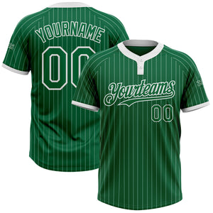 Custom Kelly Green White Pinstripe White Two-Button Unisex Softball Jersey