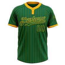 Load image into Gallery viewer, Custom Kelly Green Gold Pinstripe Gold Two-Button Unisex Softball Jersey
