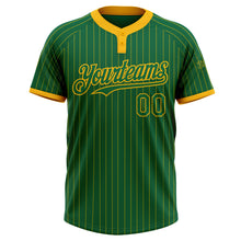 Load image into Gallery viewer, Custom Kelly Green Gold Pinstripe Gold Two-Button Unisex Softball Jersey
