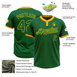 Custom Kelly Green Gold Pinstripe Gold Two-Button Unisex Softball Jersey