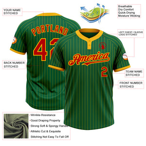 Custom Kelly Green Gold Pinstripe Red Two-Button Unisex Softball Jersey