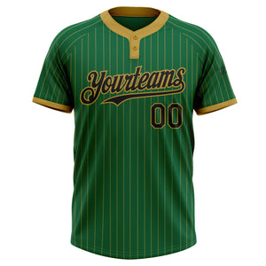 Custom Kelly Green Old Gold Pinstripe Black Two-Button Unisex Softball Jersey