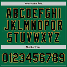 Load image into Gallery viewer, Custom Kelly Green Old Gold Pinstripe Black Two-Button Unisex Softball Jersey
