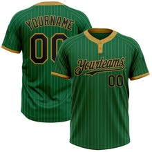 Load image into Gallery viewer, Custom Kelly Green Old Gold Pinstripe Black Two-Button Unisex Softball Jersey
