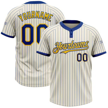 Custom Cream Royal Pinstripe Yellow Two-Button Unisex Softball Jersey