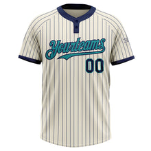 Load image into Gallery viewer, Custom Cream Navy Pinstripe Teal Two-Button Unisex Softball Jersey
