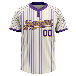 Custom Cream Purple Pinstripe Old Gold Two-Button Unisex Softball Jersey