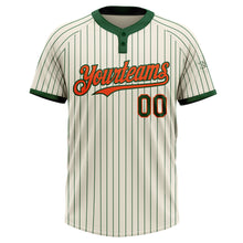 Load image into Gallery viewer, Custom Cream Green Pinstripe Orange Two-Button Unisex Softball Jersey
