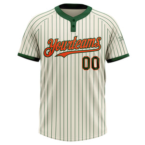 Custom Cream Green Pinstripe Orange Two-Button Unisex Softball Jersey